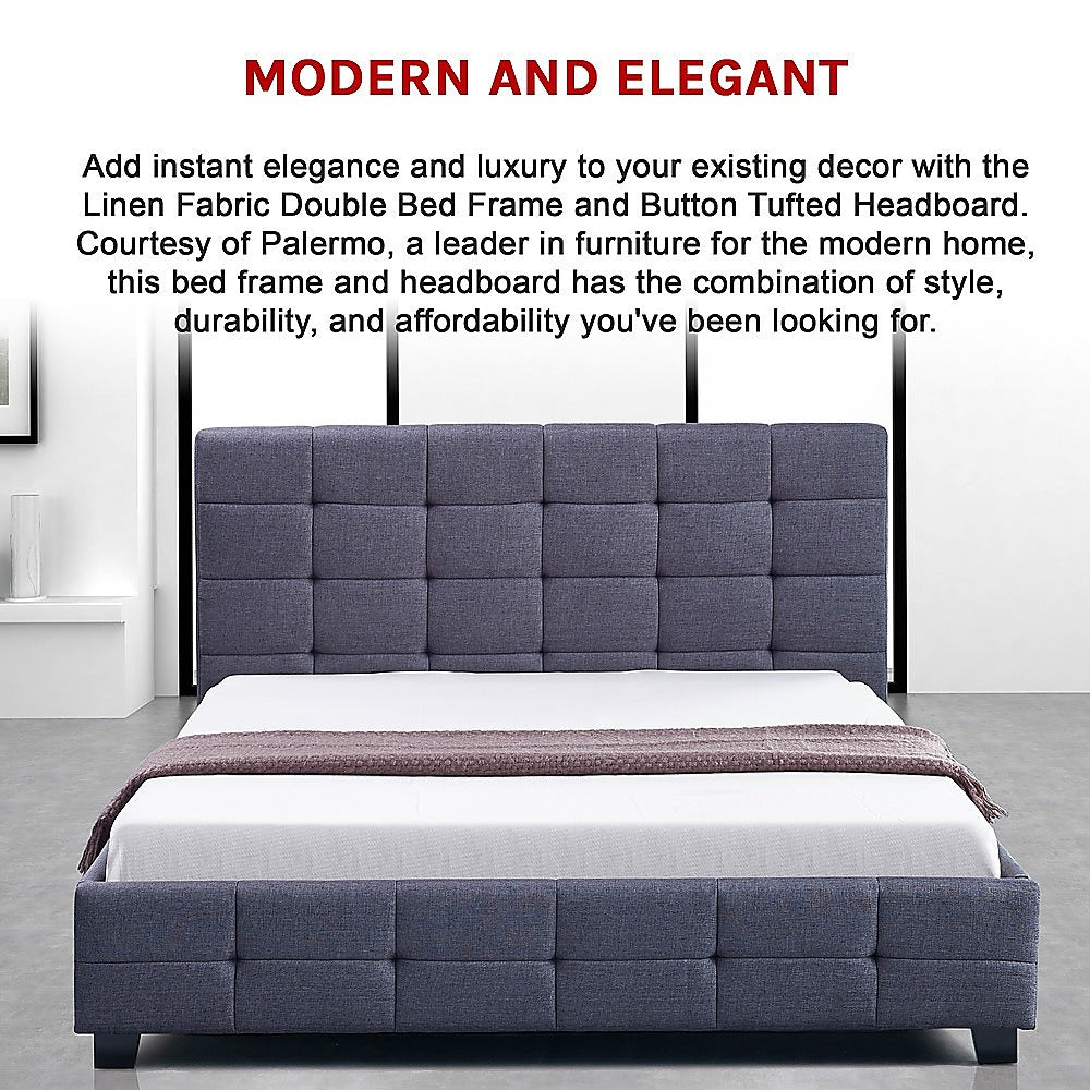 Linen Fabric Double Deluxe Bed Frame Grey - Melbourne Home & Living