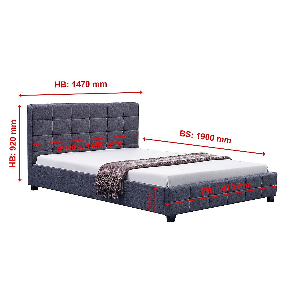 Linen Fabric Double Deluxe Bed Frame Grey - Melbourne Home & Living