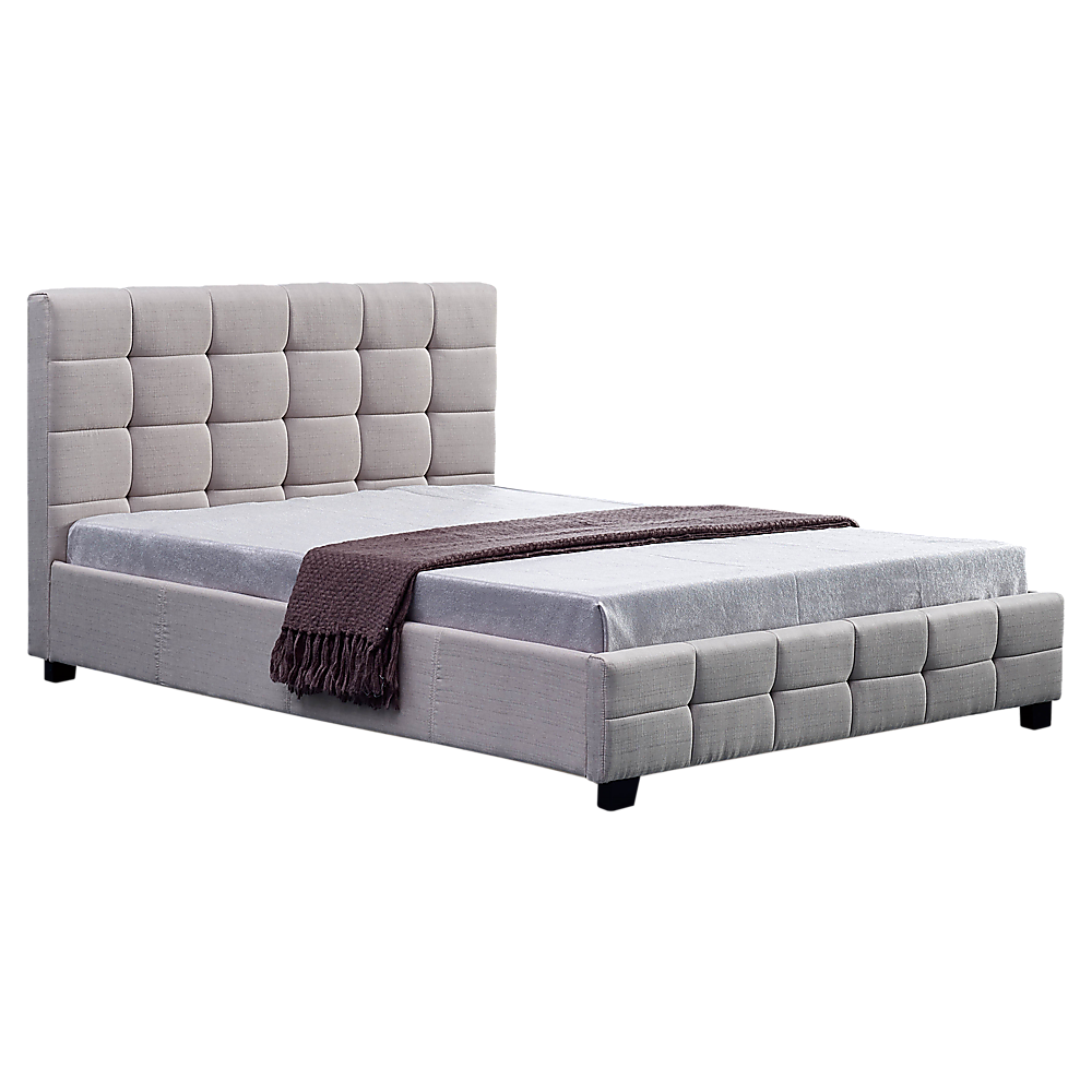 Linen Fabric Queen Deluxe Bed Frame Beige - Melbourne Home & Living