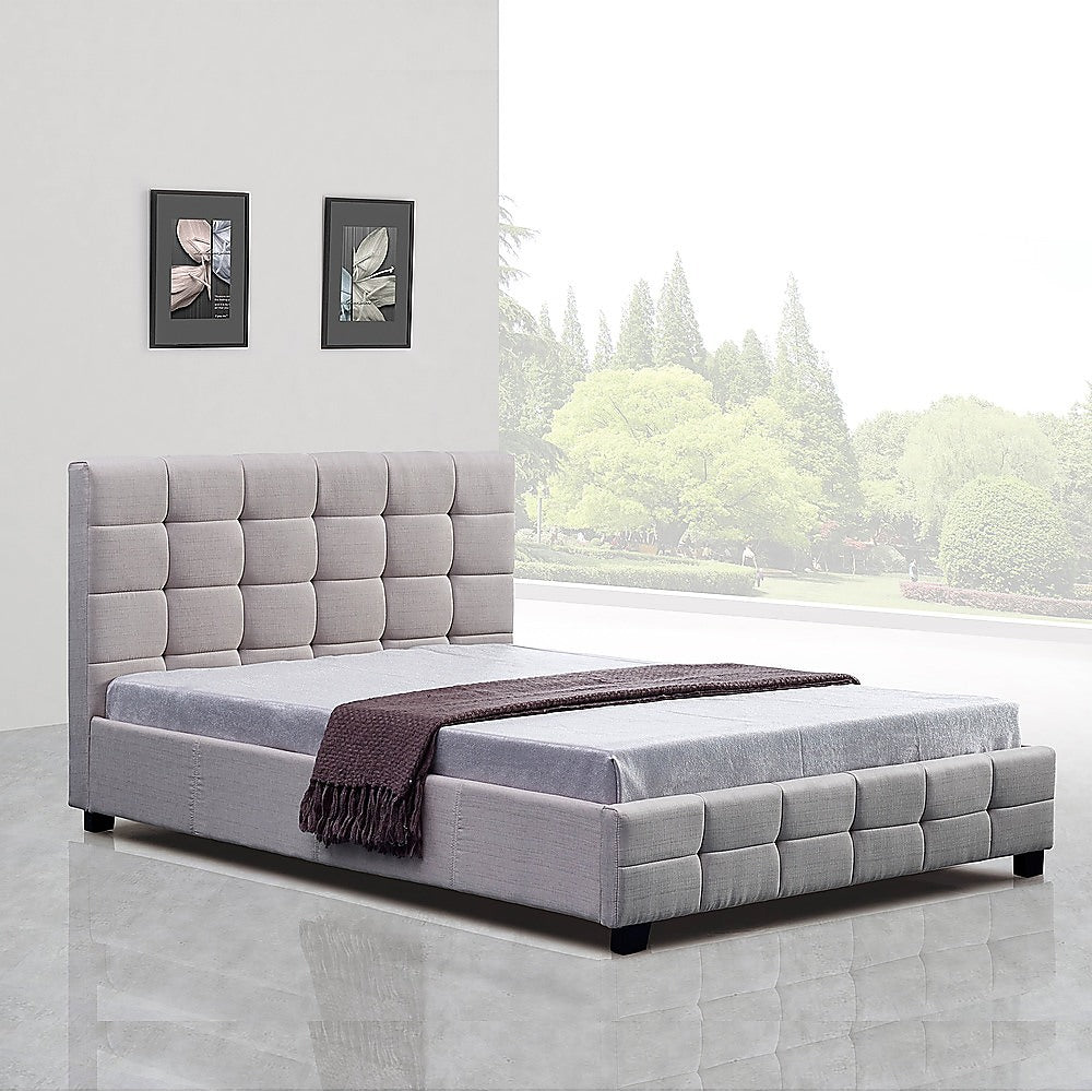 Linen Fabric Queen Deluxe Bed Frame Beige - Melbourne Home & Living