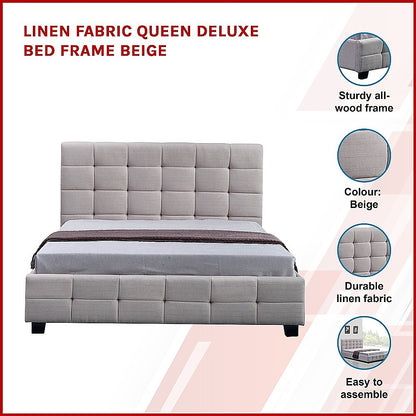 Linen Fabric Queen Deluxe Bed Frame Beige - Melbourne Home & Living