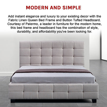 Linen Fabric Queen Deluxe Bed Frame Beige - Melbourne Home & Living