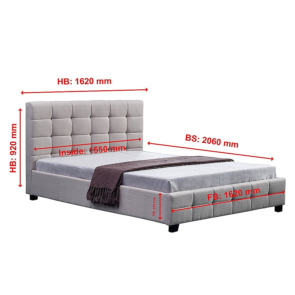 Linen Fabric Queen Deluxe Bed Frame Beige - Melbourne Home & Living