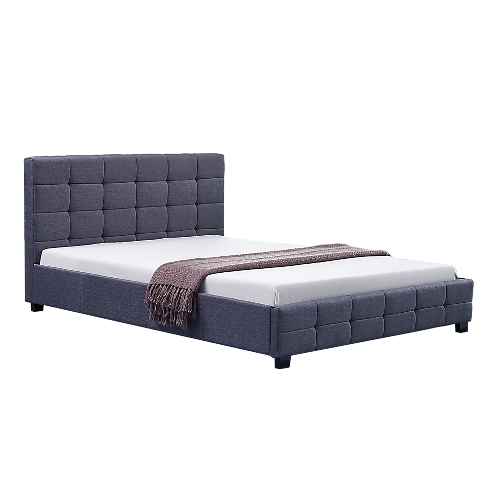 Linen Fabric Queen Deluxe Bed Frame Grey - Melbourne Home & Living
