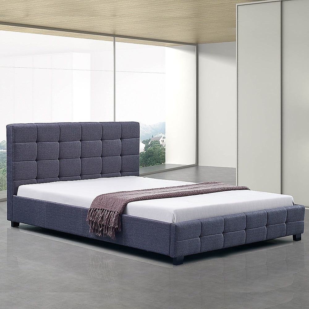 Linen Fabric Queen Deluxe Bed Frame Grey - Melbourne Home & Living