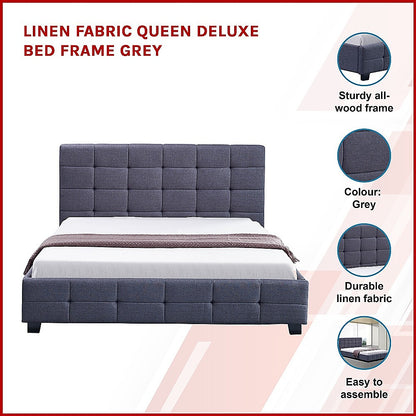 Linen Fabric Queen Deluxe Bed Frame Grey - Melbourne Home & Living