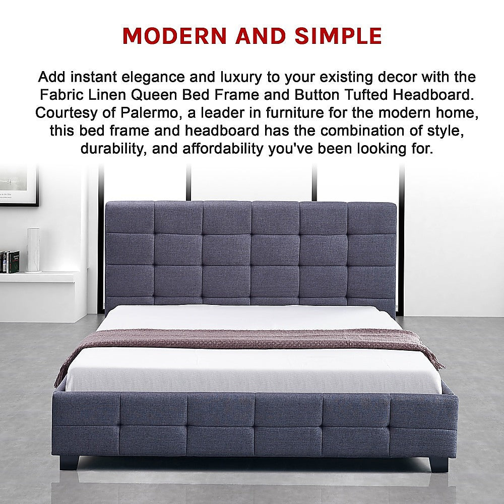 Linen Fabric Queen Deluxe Bed Frame Grey - Melbourne Home & Living