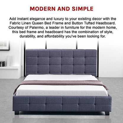 Linen Fabric Queen Deluxe Bed Frame Grey - Melbourne Home & Living