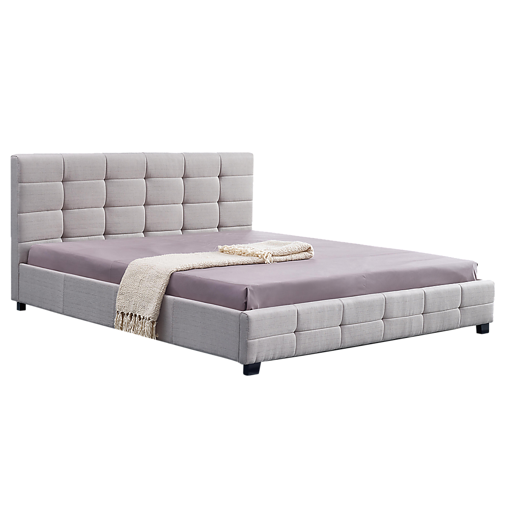 Linen Fabric King Deluxe Bed Frame Beige - Melbourne Home & Living