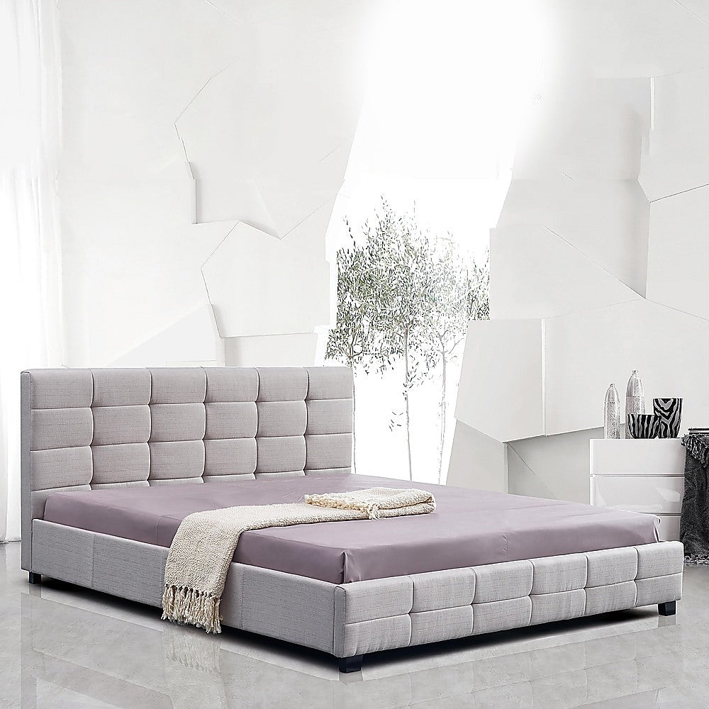 Linen Fabric King Deluxe Bed Frame Beige - Melbourne Home & Living