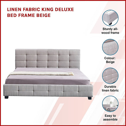 Linen Fabric King Deluxe Bed Frame Beige - Melbourne Home & Living