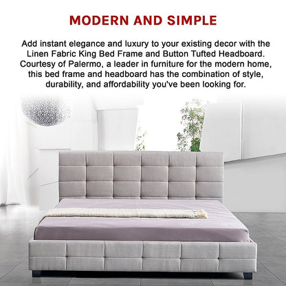 Linen Fabric King Deluxe Bed Frame Beige - Melbourne Home & Living