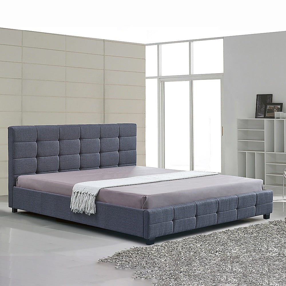 Linen Fabric King Deluxe Bed Frame Grey - Melbourne Home & Living