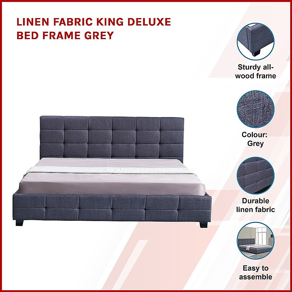 Linen Fabric King Deluxe Bed Frame Grey - Melbourne Home & Living
