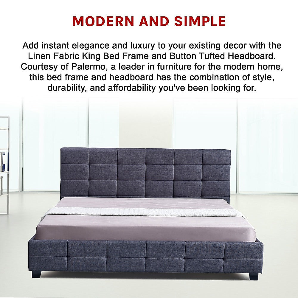 Linen Fabric King Deluxe Bed Frame Grey - Melbourne Home & Living