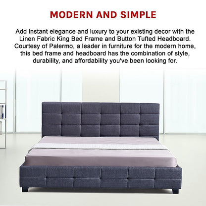 Linen Fabric King Deluxe Bed Frame Grey - Melbourne Home & Living