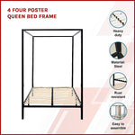 4 Four Poster Queen Metal Bed Frame