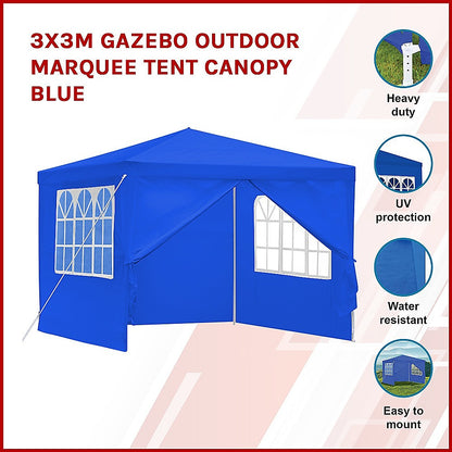 3x3m Gazebo Outdoor Marquee Tent Canopy Blue - Melbourne Home & Living