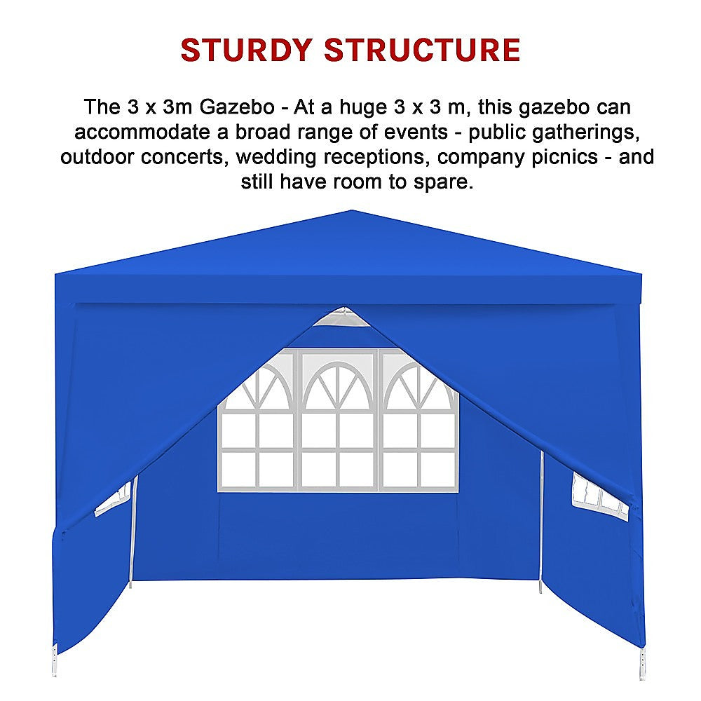 3x3m Gazebo Outdoor Marquee Tent Canopy Blue - Melbourne Home & Living