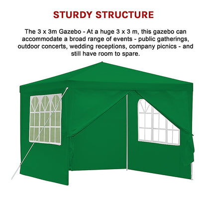 3x3m Gazebo Outdoor Marquee Tent Canopy Green - Melbourne Home & Living