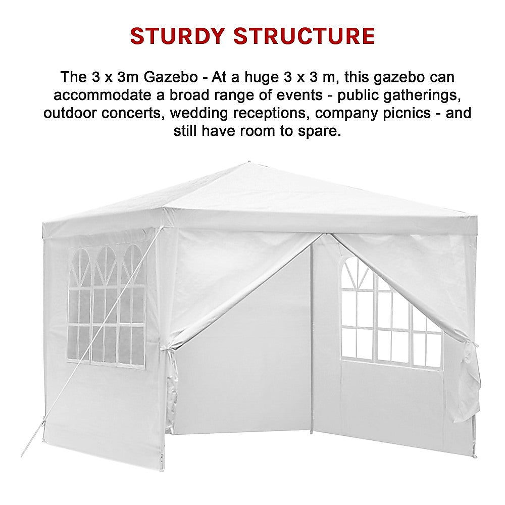 3x3m Gazebo Outdoor Marquee Tent Canopy White - Melbourne Home & Living