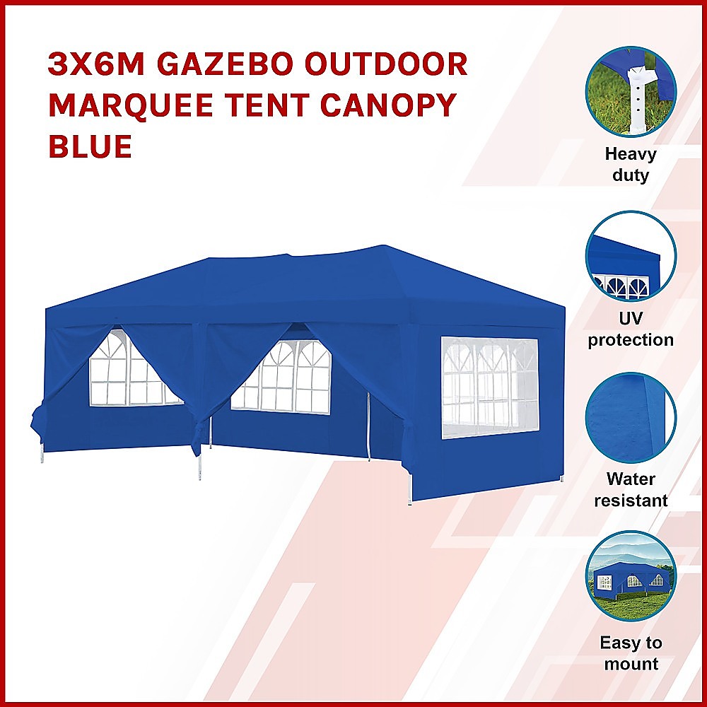 3x6m Gazebo Outdoor Marquee Tent Canopy Blue - Melbourne Home & Living