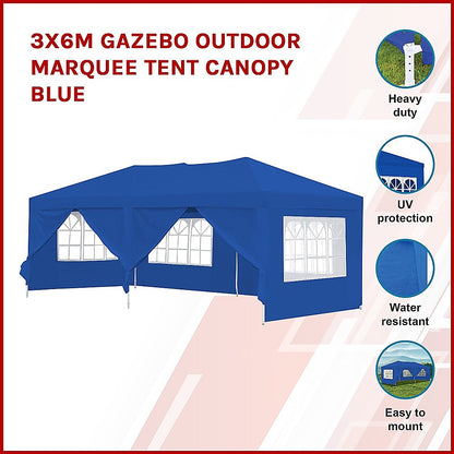 3x6m Gazebo Outdoor Marquee Tent Canopy Blue - Melbourne Home & Living