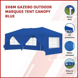3x6m Gazebo Outdoor Marquee Tent Canopy Blue - Melbourne Home & Living