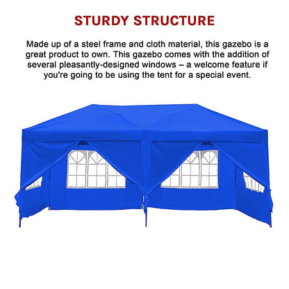 3x6m Gazebo Outdoor Marquee Tent Canopy Blue - Melbourne Home & Living