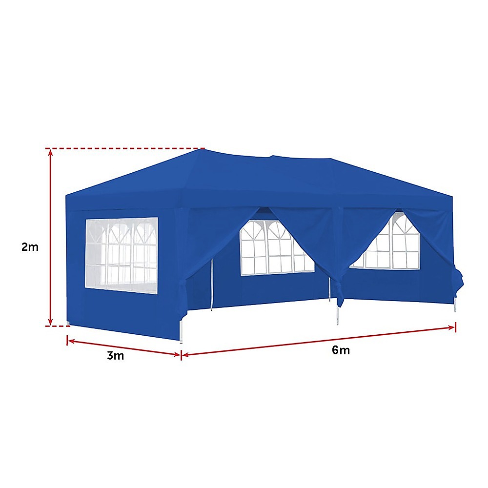3x6m Gazebo Outdoor Marquee Tent Canopy Blue - Melbourne Home & Living