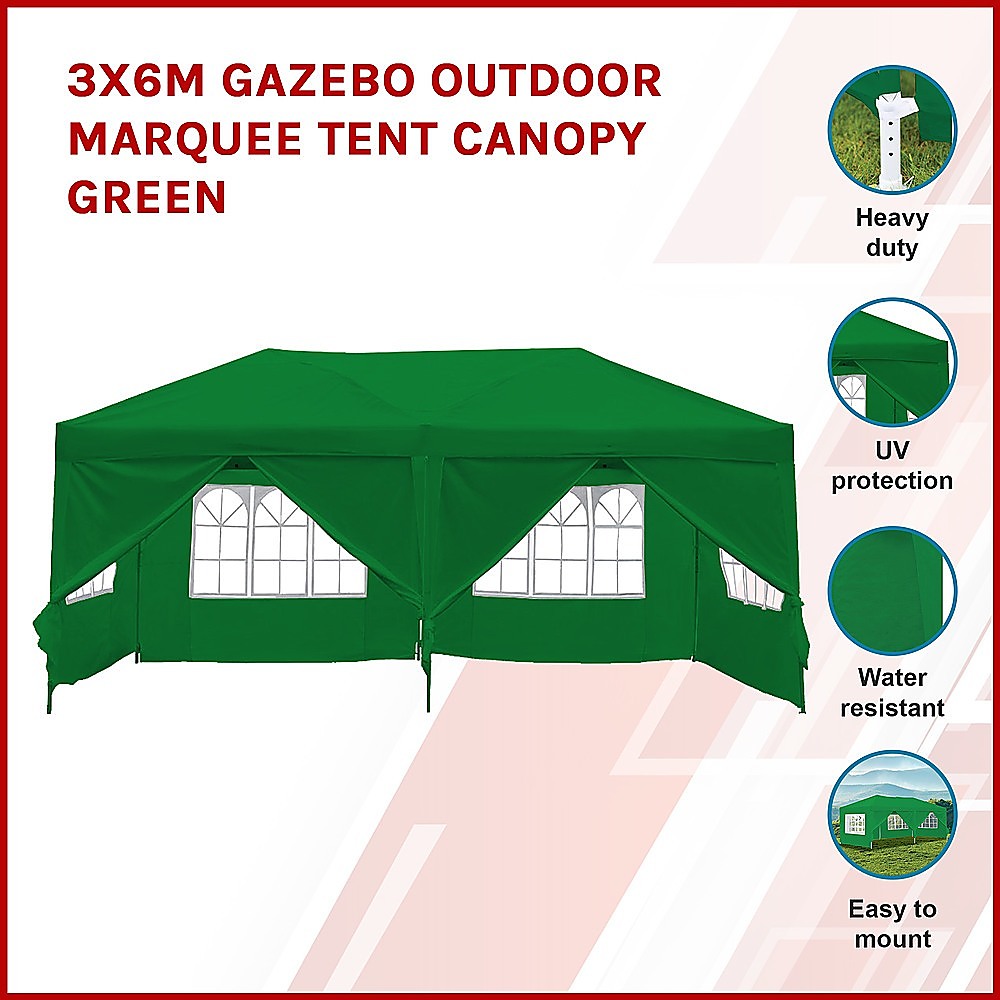 3x6m Gazebo Outdoor Marquee Tent Canopy Green - Melbourne Home & Living