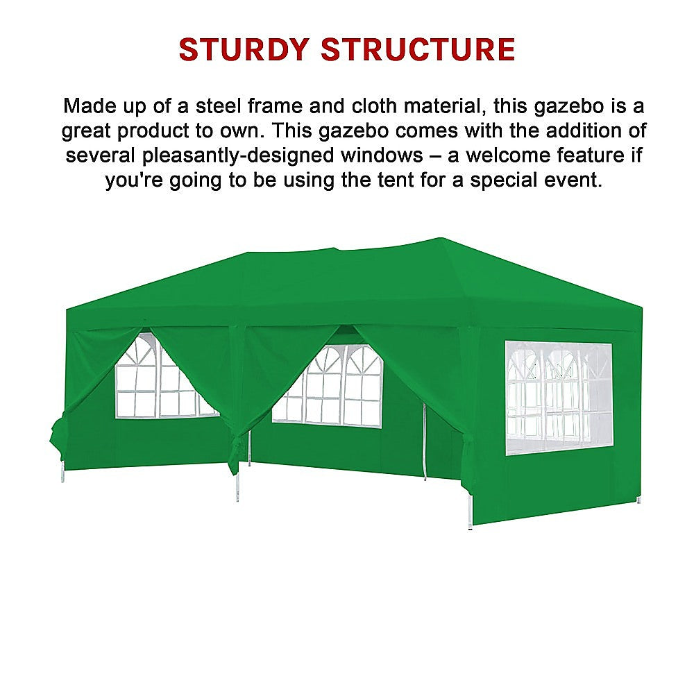 3x6m Gazebo Outdoor Marquee Tent Canopy Green - Melbourne Home & Living