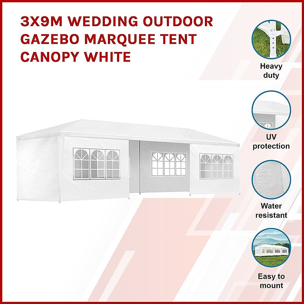 3x9m Wedding Outdoor Gazebo Marquee Tent Canopy White - Melbourne Home & Living