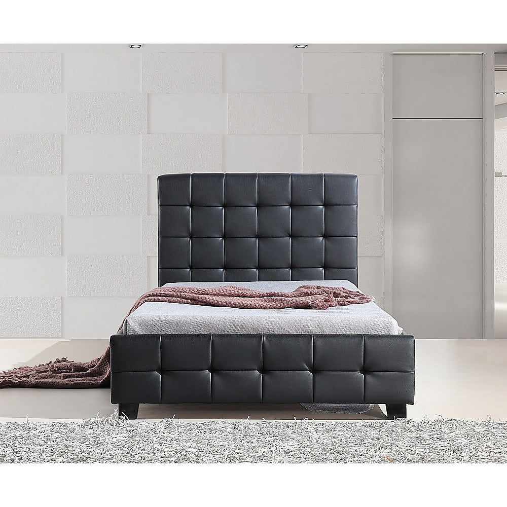King Single PU Leather Deluxe Bed Frame Black - Melbourne Home & Living