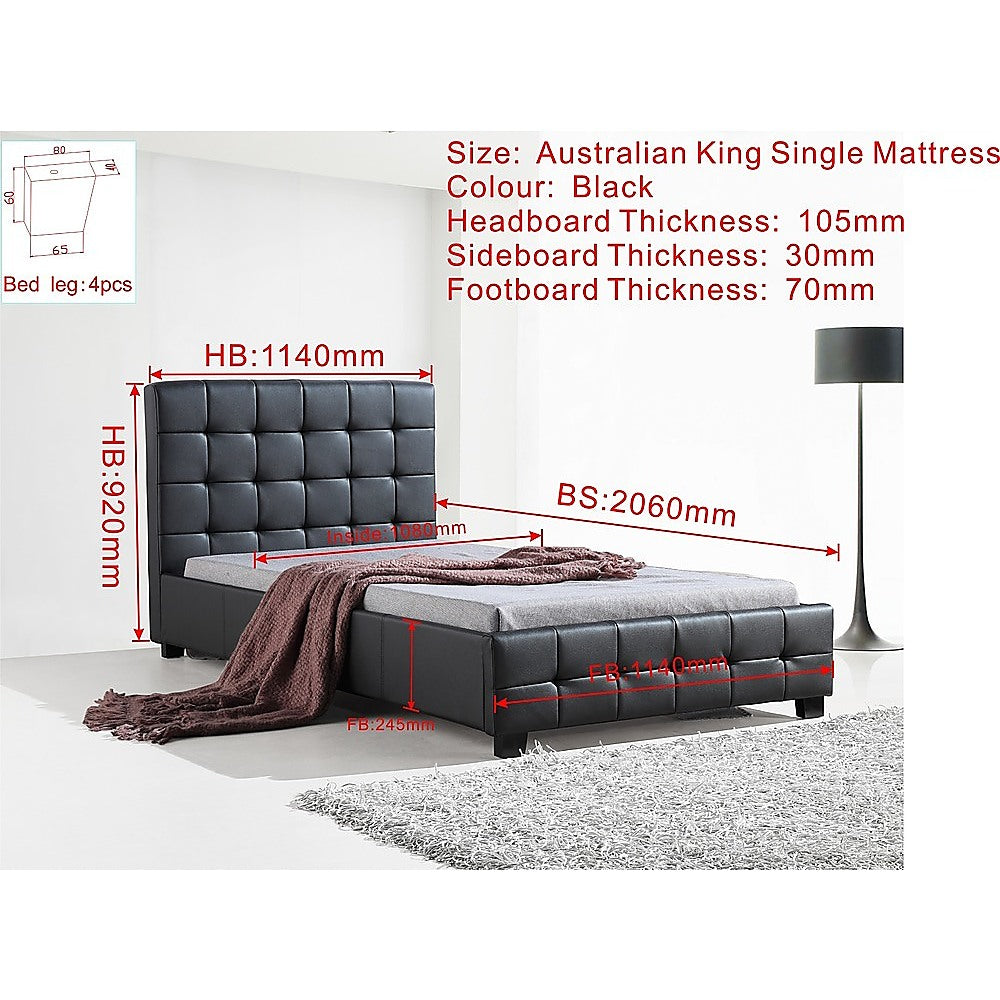 King Single PU Leather Deluxe Bed Frame Black - Melbourne Home & Living