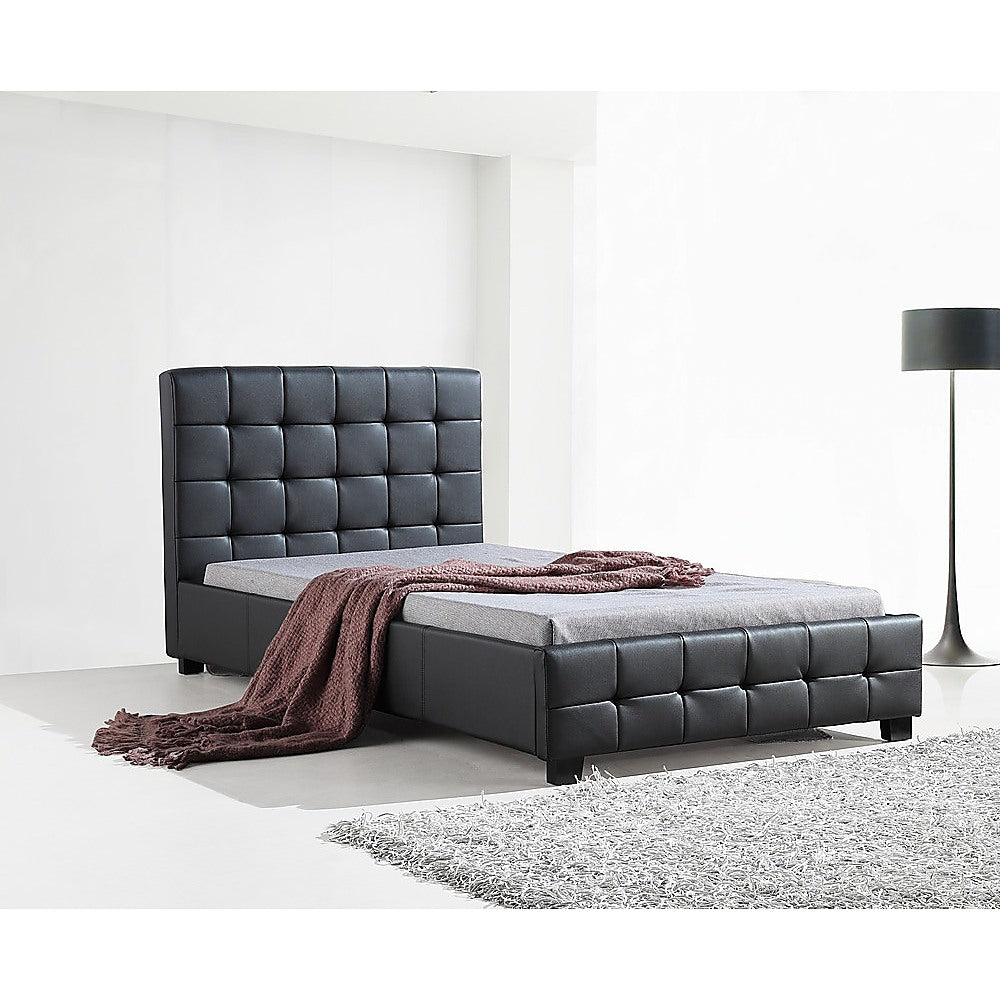 King Single PU Leather Deluxe Bed Frame Black - Melbourne Home & Living