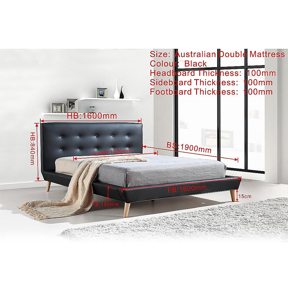 Double Pu Leather Deluxe Bed Frame Black