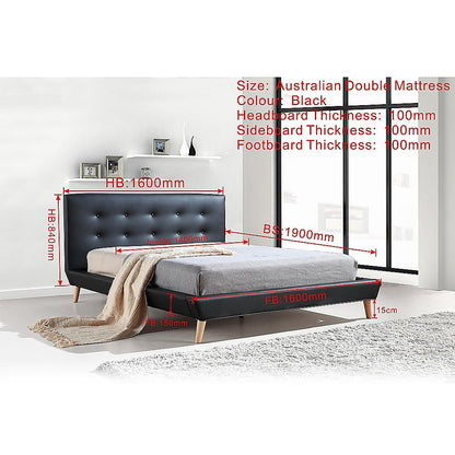 Double Pu Leather Deluxe Bed Frame Black