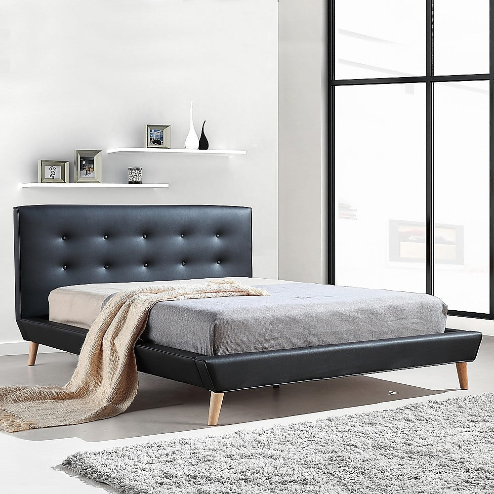 Queen PU Leather Deluxe Bed Frame Black - Melbourne Home & Living