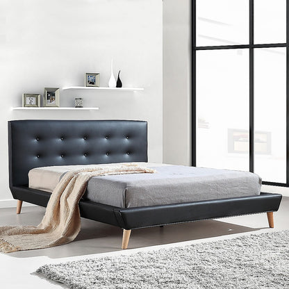Queen PU Leather Deluxe Bed Frame Black - Melbourne Home & Living