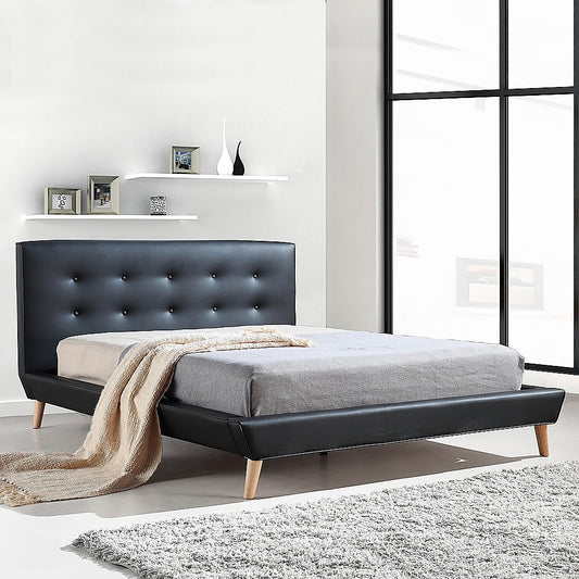 Queen PU Leather Deluxe Bed Frame Black - Melbourne Home & Living