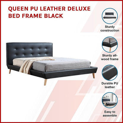 Queen PU Leather Deluxe Bed Frame Black - Melbourne Home & Living