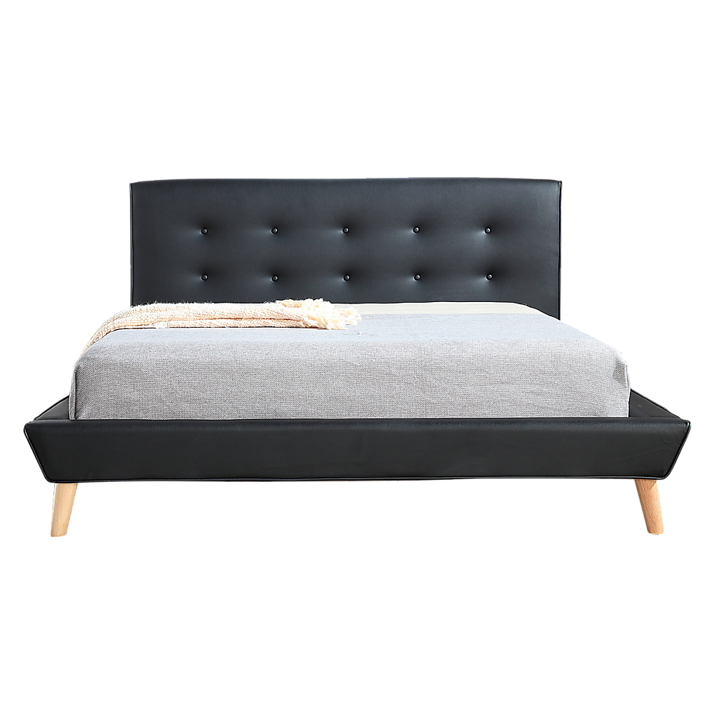 Queen PU Leather Deluxe Bed Frame Black - Melbourne Home & Living