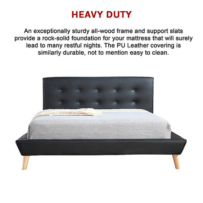 Queen PU Leather Deluxe Bed Frame Black - Melbourne Home & Living