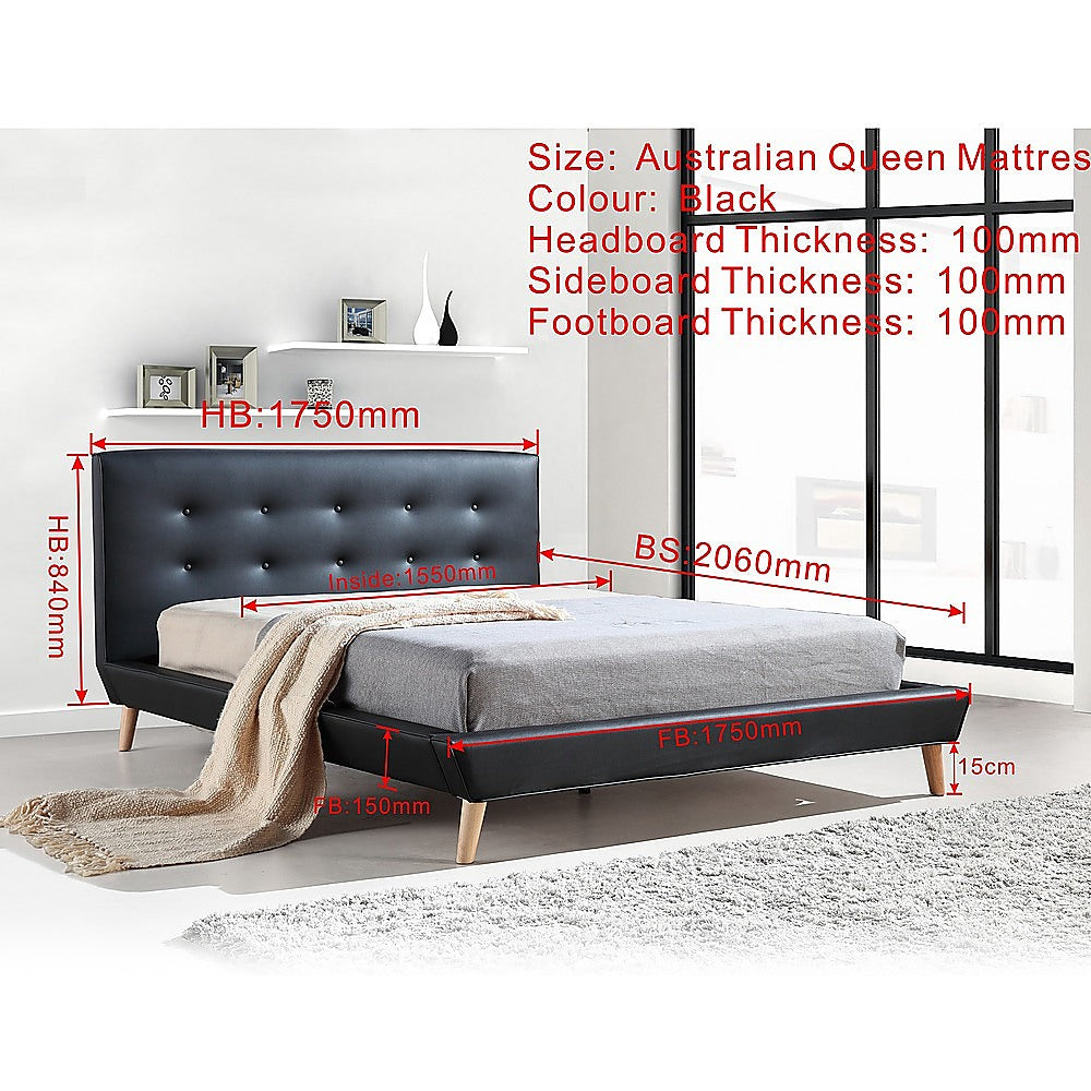 Queen PU Leather Deluxe Bed Frame Black - Melbourne Home & Living