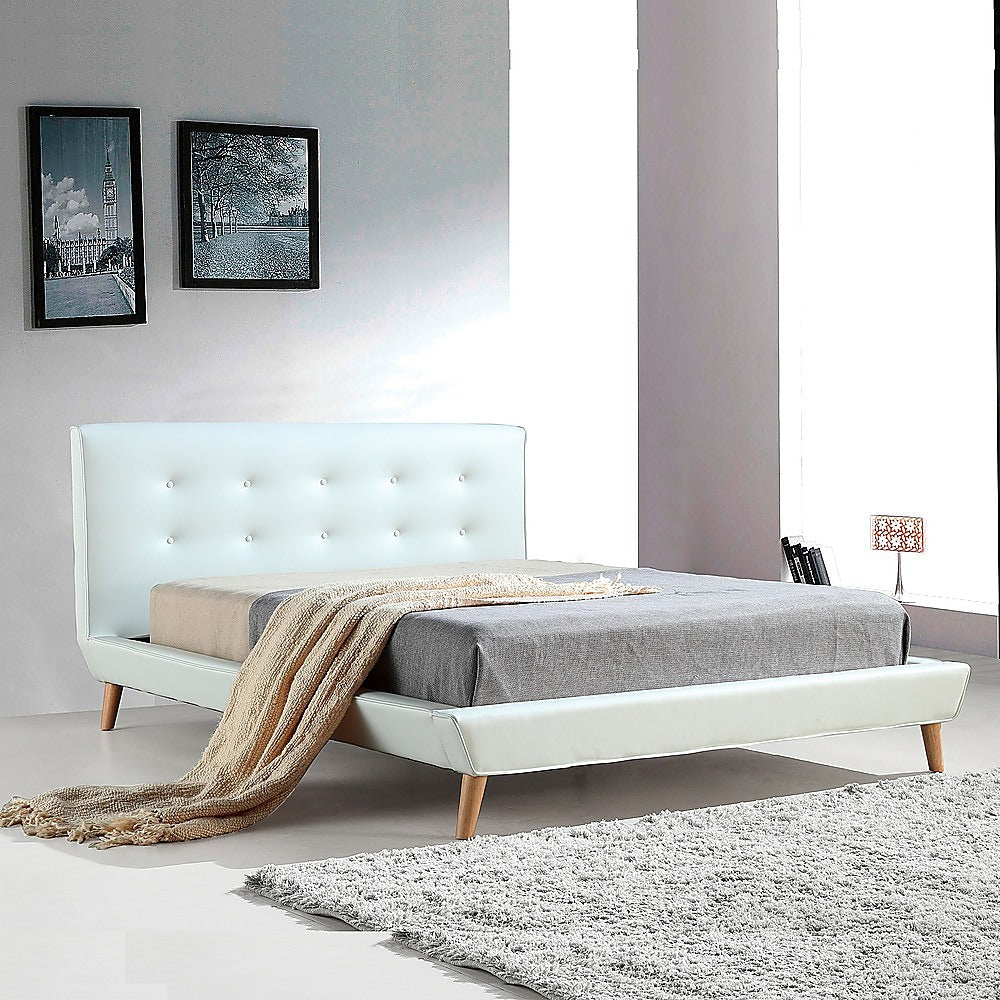 Double PU Leather Deluxe Bed Frame White - 137×187cm