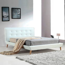 Double PU Leather Deluxe Bed Frame White