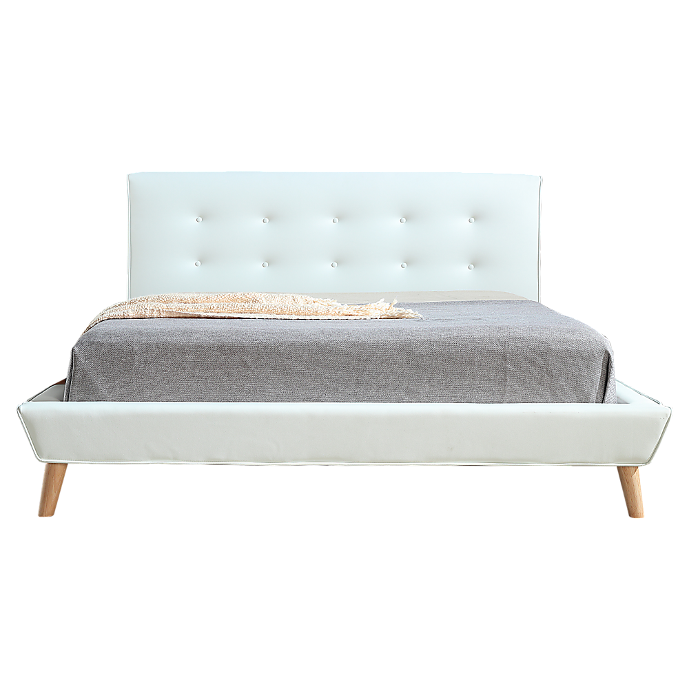 Double PU Leather Deluxe Bed Frame White - 137×187cm