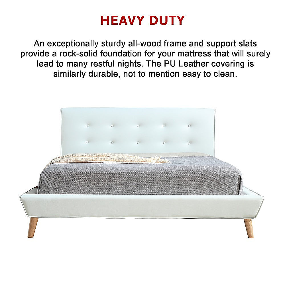 Double PU Leather Deluxe Bed Frame White - 137×187cm