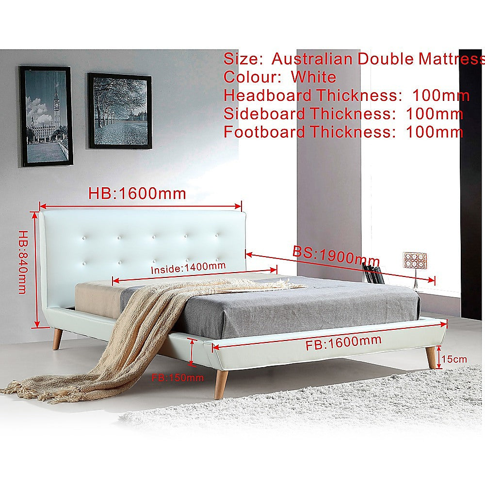 Double PU Leather Deluxe Bed Frame White - 137×187cm